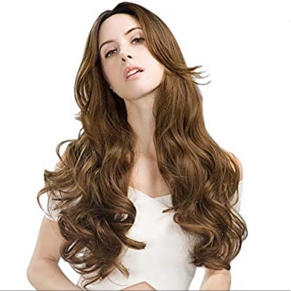 Honey Brown Dark Root 28 Inch long Loose Wave Wig - Picture 4 of 7